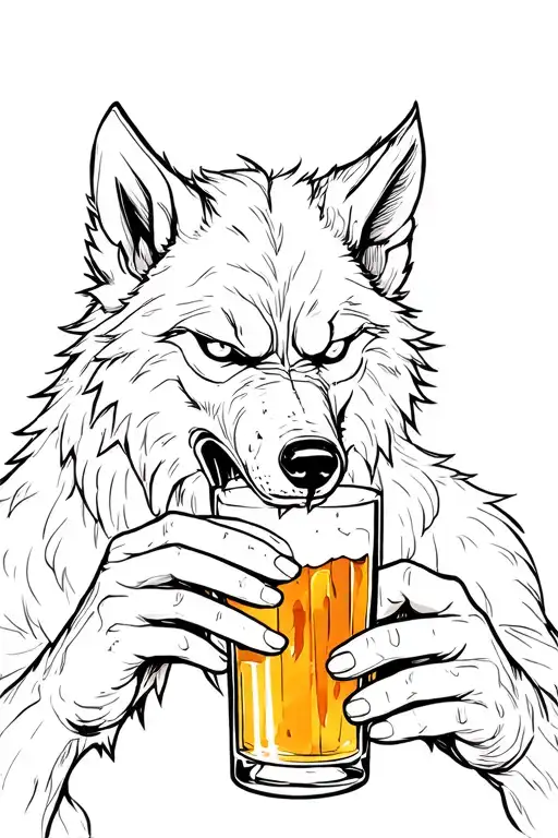 The Evil Wolf Drinks Beer From A Beer Glass