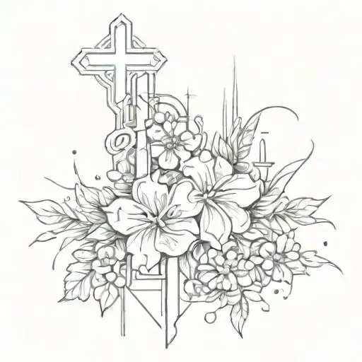 Cyberpunk Tatto With Crosses And Flowers