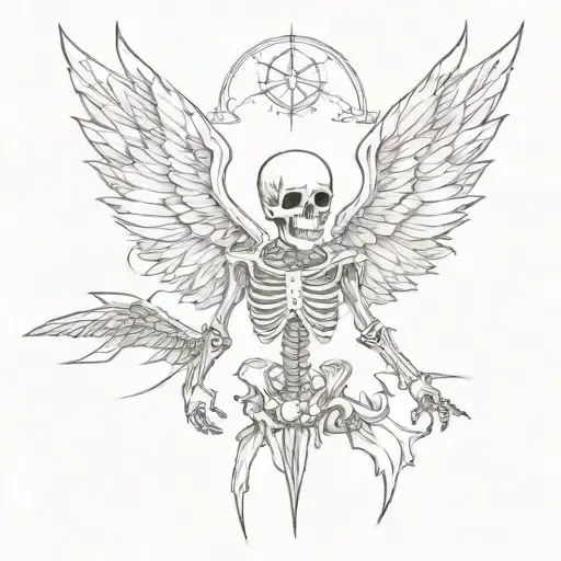 Skeleton Tattoo With Wings And Spikes
