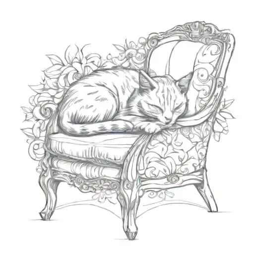A Cat Sleeping On A Chair Tattoo