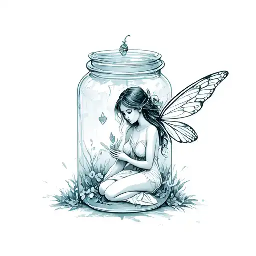 A Fairy Sitting In A Jar Feeling Helpless