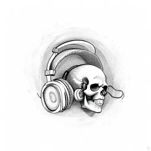A Skull Wearing Headphones Surrounded By Music Notes