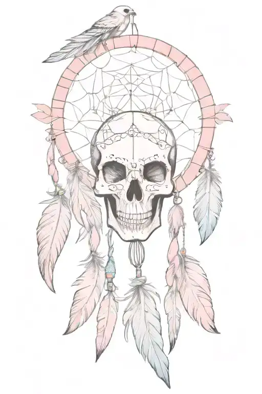 Skull And Feather Pink Dreamcatcher