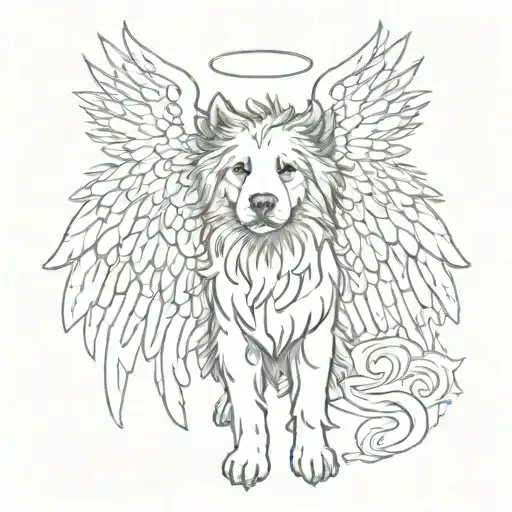 Small Shaggy Dog With Angel Wings Spread Wide