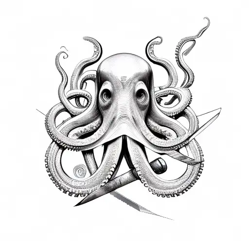 Sword Going Through Octopus Head