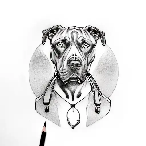 A Tattoo Of A Gang Member Wearing A Balaclava And Holding A Pitbull On A Leash