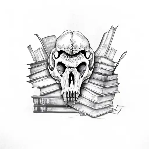 T Rex Skull Over Books Of Memento Mori And Memento Vivere