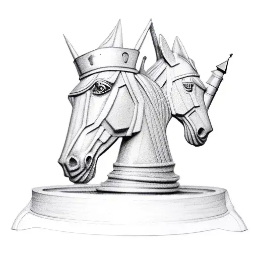 A Horse Chess Piece In 3D That Has A Flat Cap On Top Sitting On A Chess Table That Fades Away