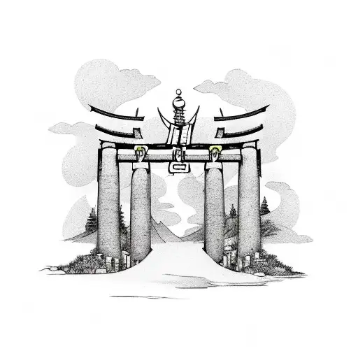 Torii Gate With A Fox