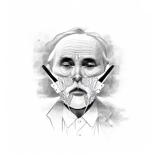 Woman Face Mask Broken With Old Man Face Underneath