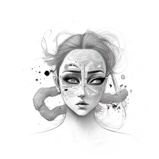 Woman Face Mask Broken With Man Face Underneath