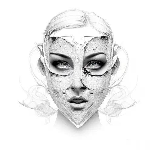 Woman Face Mask Broken With Man Face Underneath