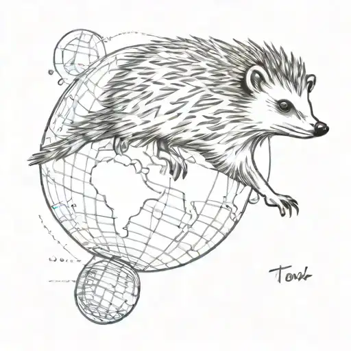 Generate A Tattoo Of A Hedgehog Running On A Globe
