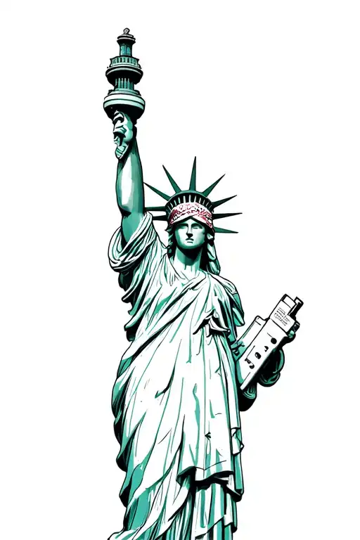 Statue Of Liberty Holding Gun And Wearing Bandanna