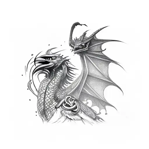 Crow With A Dragon In Cyberpunk World