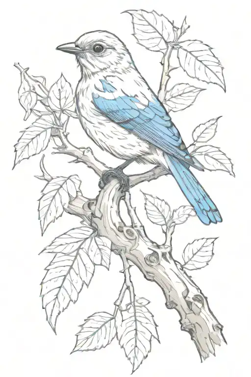 Bluebird On A Branch With Leaves