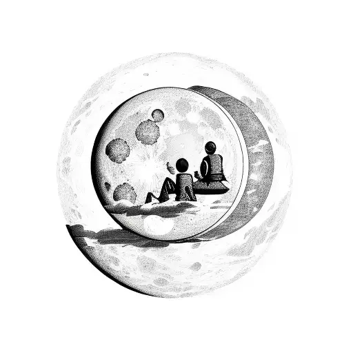 Moon With Two People Sitting On Earth