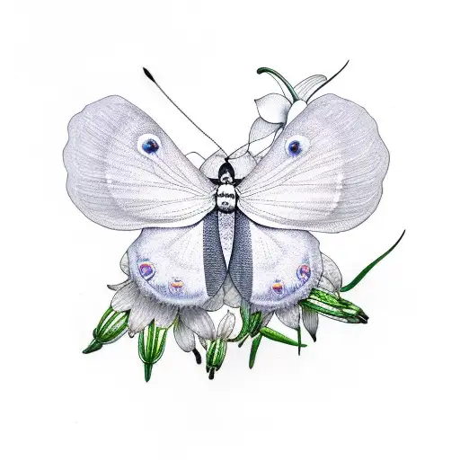 Lunar Moth With Lilly Of The Valley Flowers