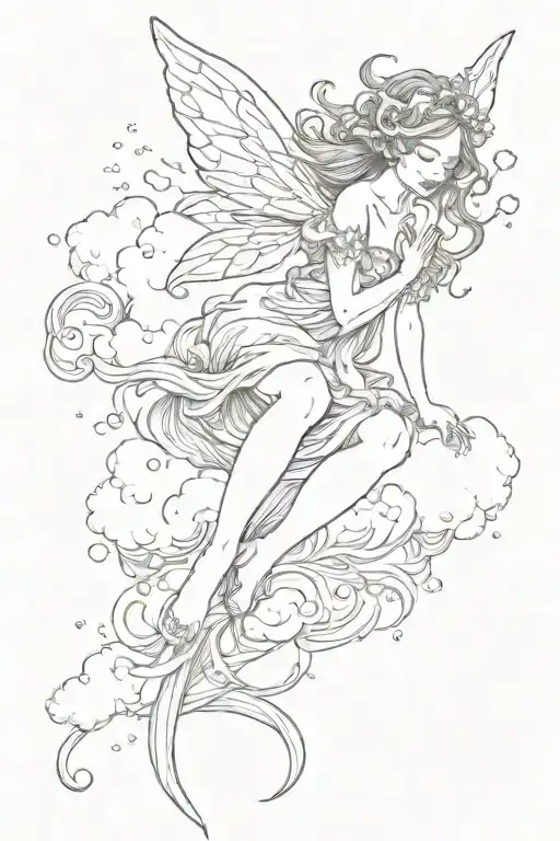 A Fairy That Hugs Herself On A Cloud