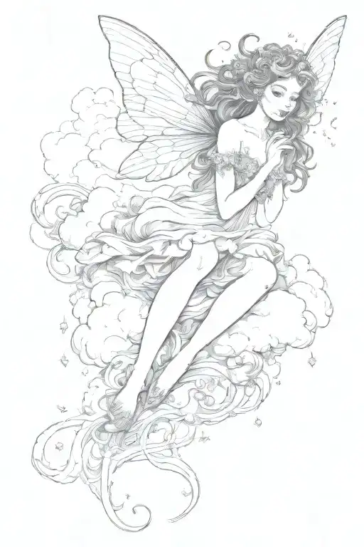 A Fairy That Hugs Herself On A Cloud