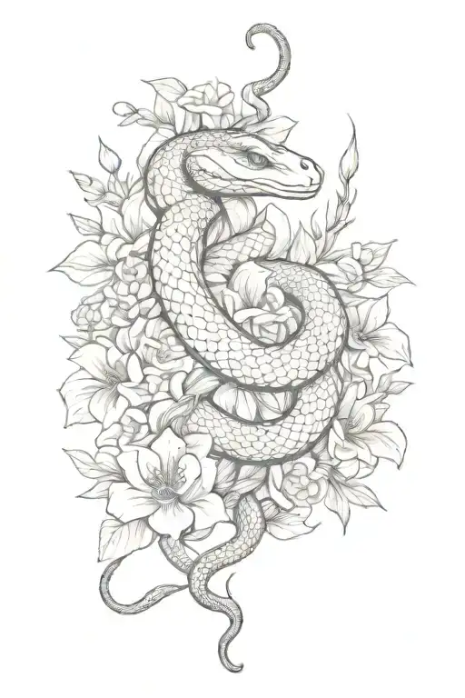 Snake And Flowers And Scales