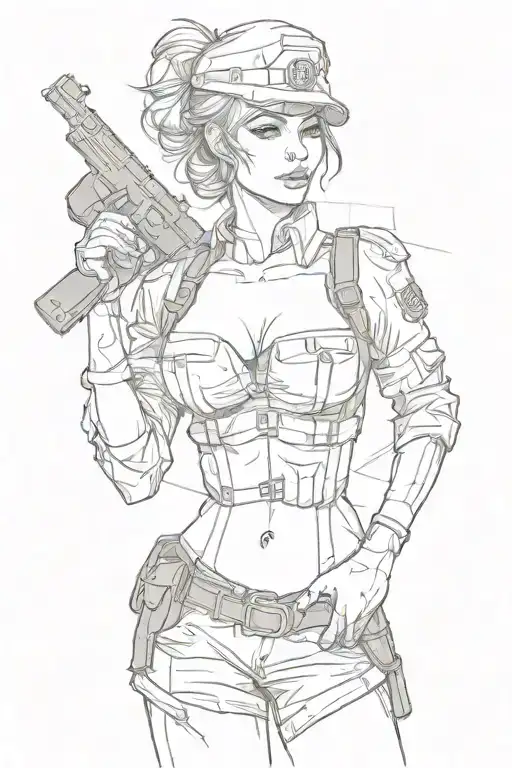 Sexy Army Woman Standing