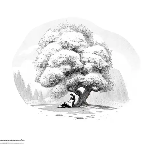 A Bookkeeper Sitting Under A Tree In A Serene Nature Setting