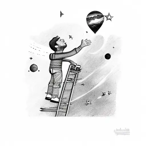 A Father Reaching The Stars By Using Ladder