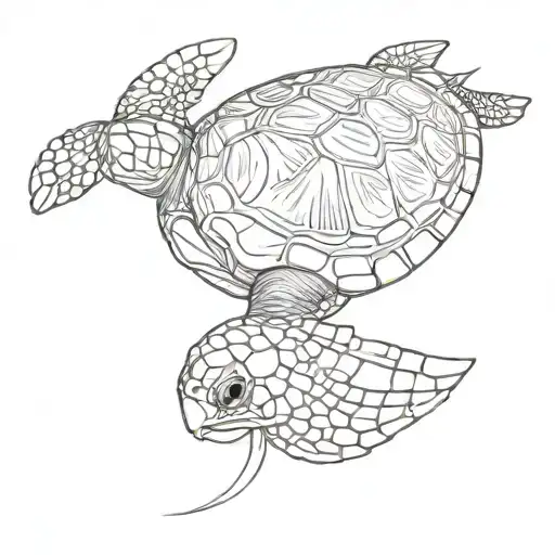 Sea Turtle Swimming Manga Inspired