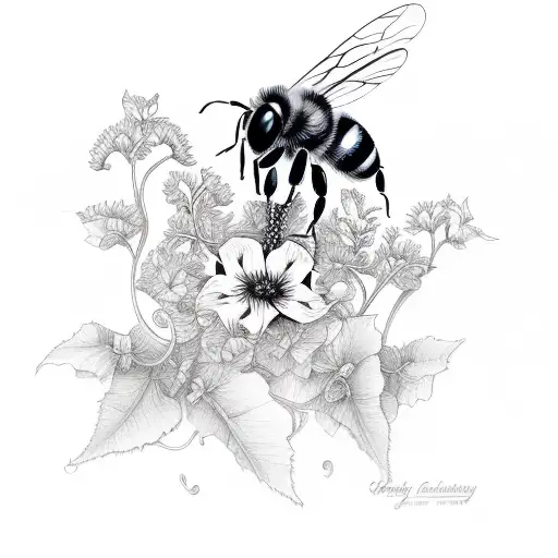 Honey Bee With Vines And Morning Glory