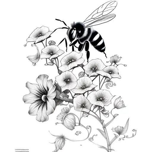 Honey Bee With Vines And Morning Glory