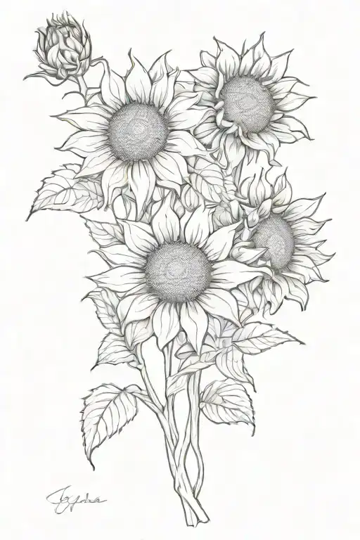 3 Sunflowers Intertwined On A Vine