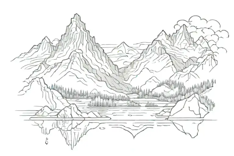 Mountain Range With Water At The Base