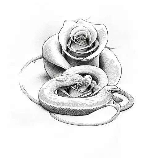 Snake On The Background Of Roses On The Thigh