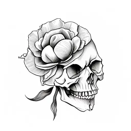 Skull With Iris Flower