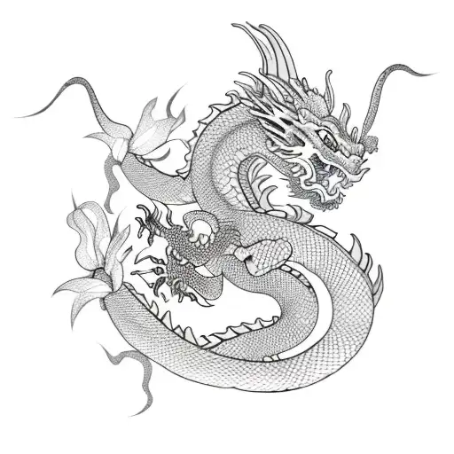 Chinise Dragon With Flowers