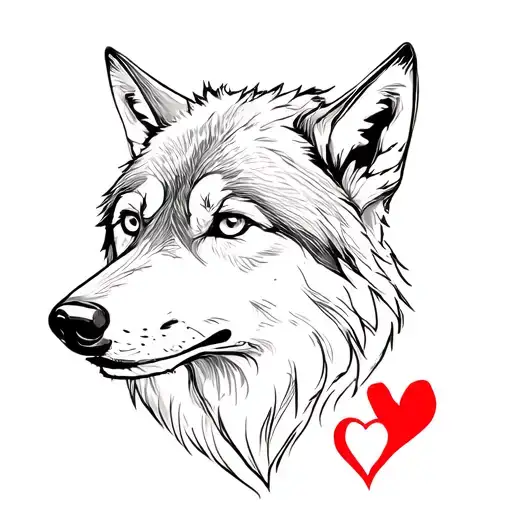 Simple Wolf Face On Shoulder And Wolf Is Looking Towards Heart