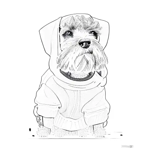 A Smiling Dark Grey Schnauzer Wearing A Sweater