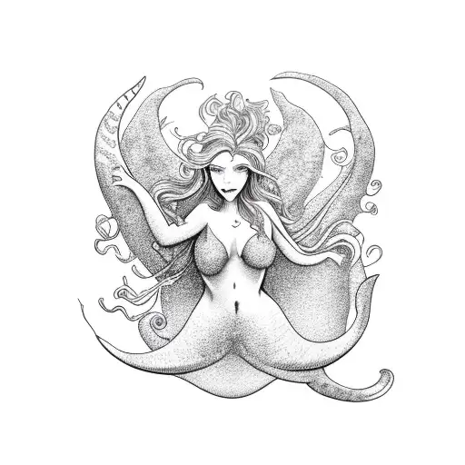 Mermaid With Hair As The Virgo Symbol And A Single Trident As The Pisces Symbol