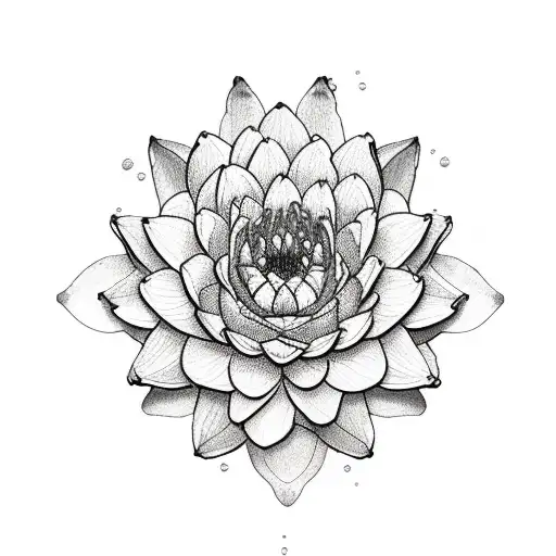 A Detailed Sketch Of A Cross Intertwined With Water Lilies And Larkspur Flowers