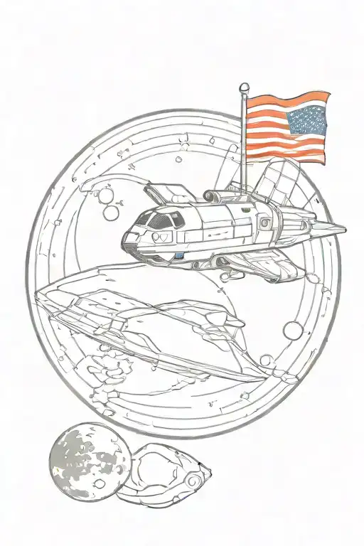 Nasa Spaceship And Moon With American Flag On It And No Stars