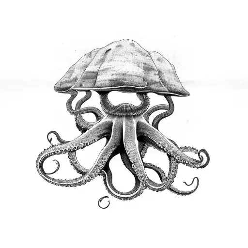 Giant Octopus Reaching Up Through Ocean Surface