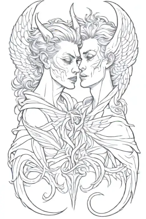 Devil And Angel Whispering Neck Tattoo Design