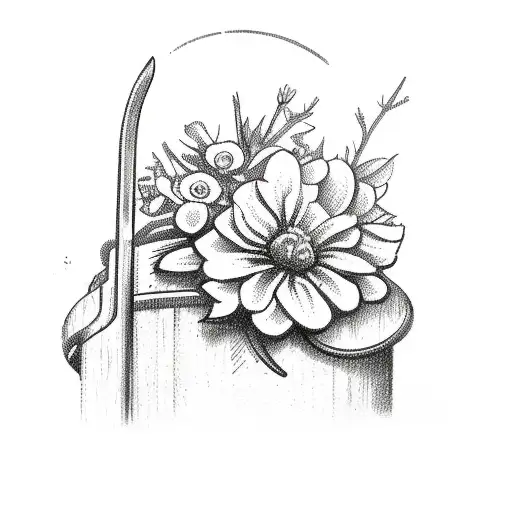 A Detailed Sketch Of A Hunting Rifle With Flowers Growing From The Barrel