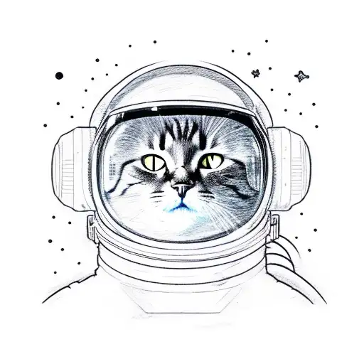 Black Cat With Astronaut Helmet With Galaxy In Background
