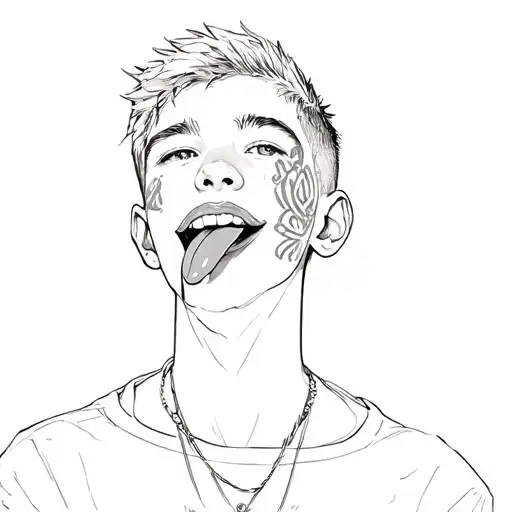 A Young Aesthetic Slim Boy Portrait With Tongue Outside