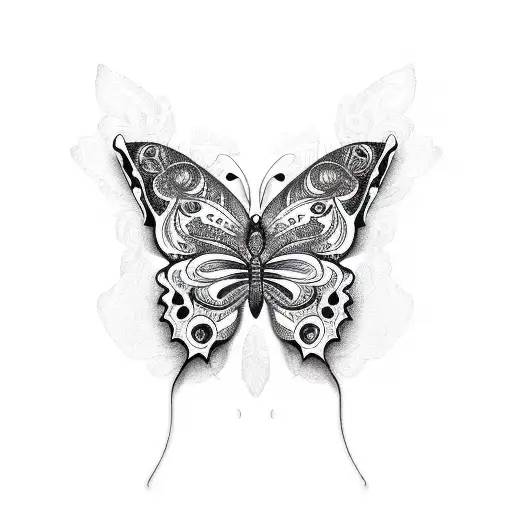 A Floral Pattern Forming The Shape Of A Butterfly