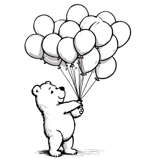 Classic Old Pooh Bear Letting Go Of A Bunch Of Balloons