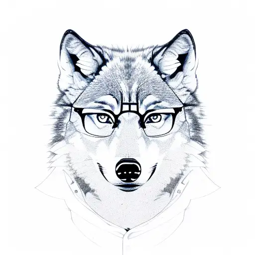 Sketch-style Portrait Of A Wolf Wearing Glasses And Holding A Laptop