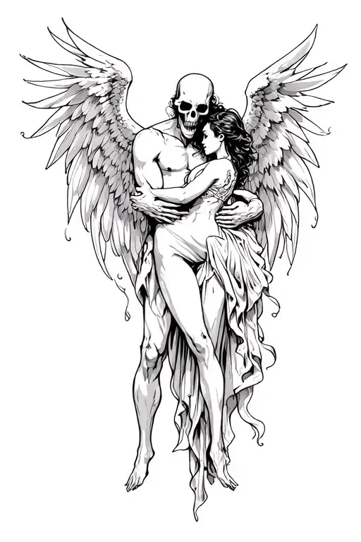 Death Angel Holding Woman In His Arm